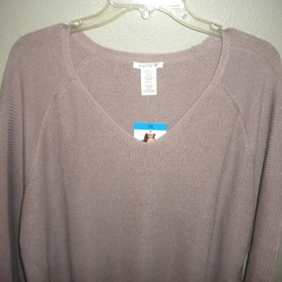 Matty M Women's Plus Size 2X Mauve Rib Stitch V Neck Sweater NWT - Picture 4 of 6